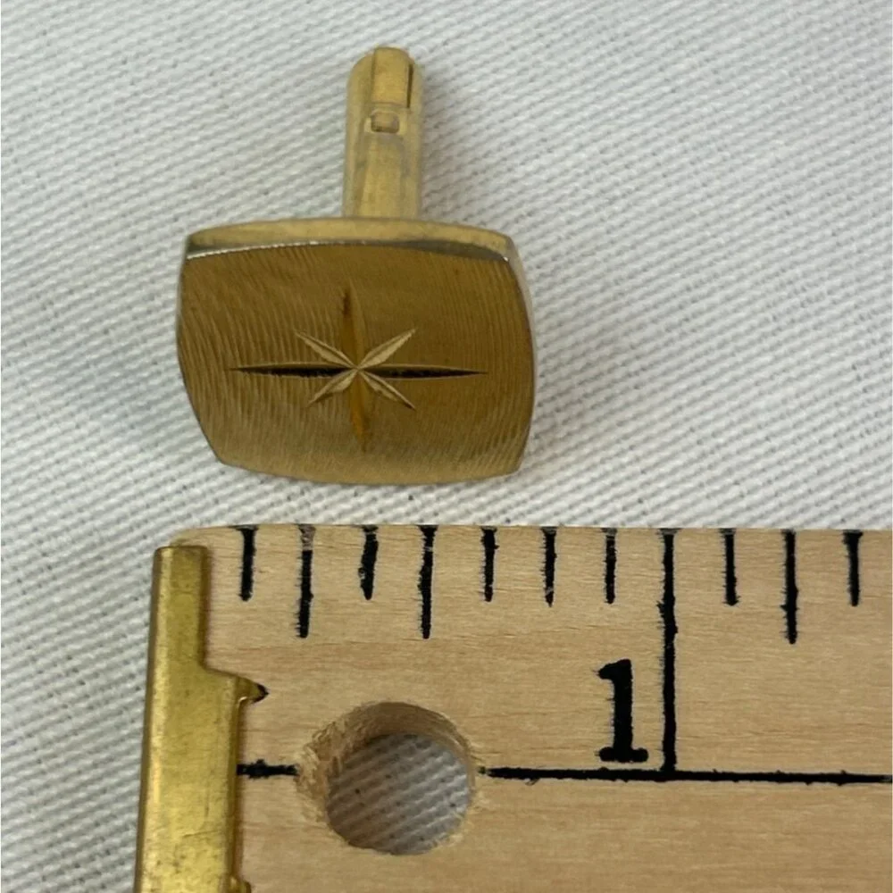 Vintage Gold Tone Starburst Cufflinks Square Design Mens Accessories - Picture 6 of 7
